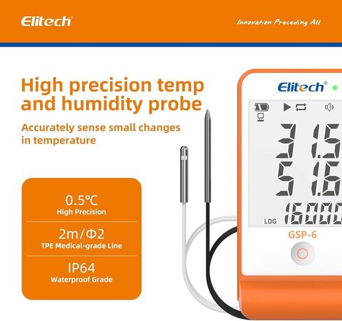 Elitech الرقمية درجة الحرارة الرطوبة مسجل البيانات الطبية الثلاجة ميزان الحرارة لقاح الثلاجة مراقبة درجة الحرارة ماكس الحد الأدنى قيمة GSP-6G-TDE in Kuwait