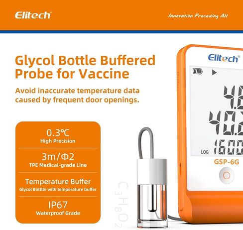 Elitech Digital Temperature Humidity Data Logger Medical Refrigerator Thermometer Vaccine Fridge Temperature Monitor Max Min Value GSP-6G-TDE in Kuwait