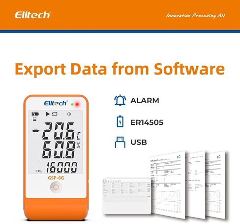 Elitech Digital Temperature Humidity Data Logger Medical Refrigerator Thermometer Vaccine Fridge Temperature Monitor Max Min Value GSP-6G-TDE in Kuwait