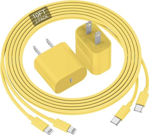 Fast Charger, [MFi Certified] 10 FT Long USB C to Lightning Cable with 20W iPhone Rapid Charging Block, Adapter for iPhone 14 13 12 11 Pro/Mini/Pro Max/X/8/iPad, 2 Pack in Kuwait