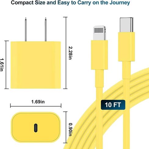 Fast Charger, [MFi Certified] 10 FT Long USB C to Lightning Cable with 20W iPhone Rapid Charging Block, Adapter for iPhone 14 13 12 11 Pro/Mini/Pro Max/X/8/iPad, 2 Pack in Kuwait