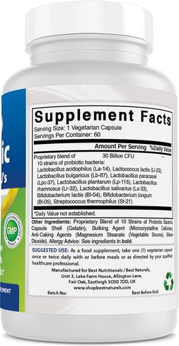 Best Naturals Probiotic 10 Strains & 30 Billion CFU Intestinal Flora, 60 Veggie Capsules (60 Count (Pack of 1)) in Saudi Arabia