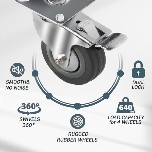 عجلات POWERTEC 17210 مقاس 2 بوصة ذات لوحة دوارة منخفضة مع أحمال إجمالية تبلغ 160 رطلاً، عجلات خروع لمنضدة العمل، دوللي، عربة التسوق والأثاث، مجموعة من 4 in Kuwait