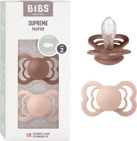 BIBS Pacifiers - Supreme Collection | BPA-Free Baby Pacifier | Made in Denmark | Set of 2 Woodchuck/Blush Color Premium Soothers | Size 6-18 Months in Saudi Arabia