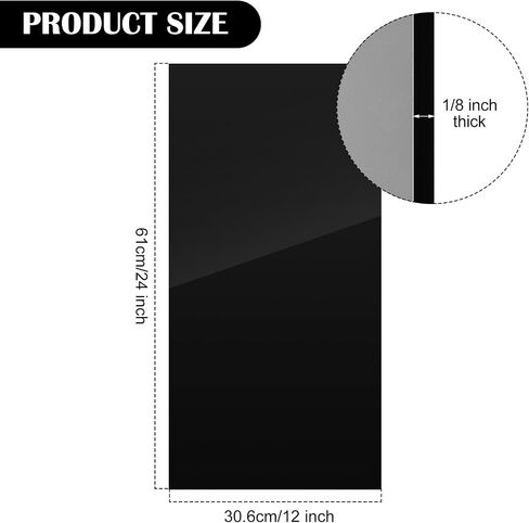 Juexica 2 Pcs 12'' x 24'' Black Acrylic Sheet 1/8'' Thick PET Panels Perspex Cast Plastic Board with Protective Paper for Craft Signs, DIY Display Projects and Holder Shelf() in Saudi Arabia