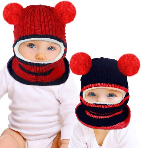 2 Pcs Baby Winter Hat Scarf Set Toddler Winter Hat Infant Beanie Hat Toddler Balaclava Earflap Hat for 1-5 Year Old Girl Boy (Pink, Black) in Saudi Arabia
