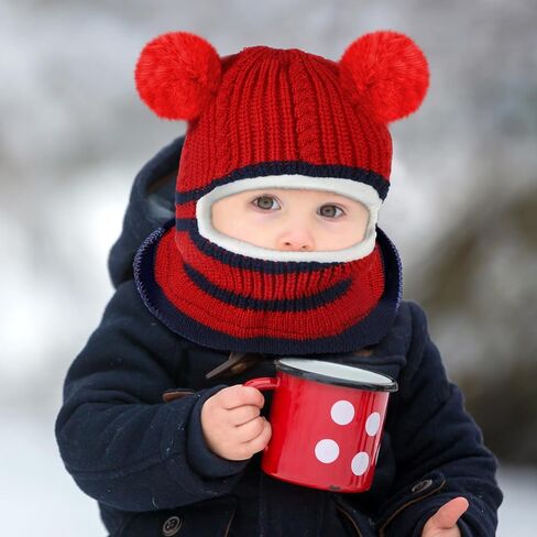 2 Pcs Baby Winter Hat Scarf Set Toddler Winter Hat Infant Beanie Hat Toddler Balaclava Earflap Hat for 1-5 Year Old Girl Boy (Pink, Black) in Saudi Arabia