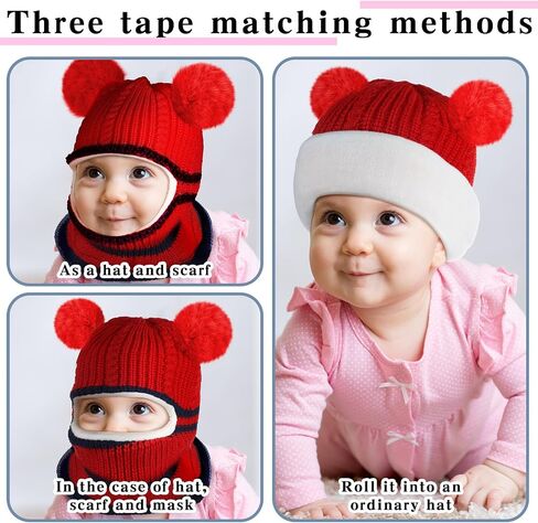 2 Pcs Baby Winter Hat Scarf Set Toddler Winter Hat Infant Beanie Hat Toddler Balaclava Earflap Hat for 1-5 Year Old Girl Boy (Pink, Black) in Saudi Arabia