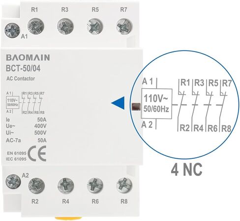 Baomain AC Contactor HC1-40/04 120V 40A Coil 4 Pole 4NC مغلق عادة (N / C) التحكم في الدائرة العالمية 35 مم DIN Rail Mount in Kuwait