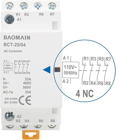 Baomain AC Contactor HC1-40/04 120V 40A Coil 4 Pole 4NC Normally Closed(N/C) Universal Circuit Control 35mm DIN Rail Mount in Saudi Arabia