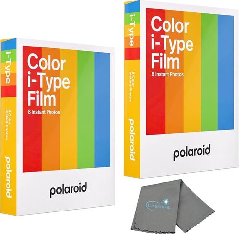 Polaroids Black & White Instant Film, 16 Photos, B&W Film for i-Type Cameras, 2 Pack Bundle with a Lumintrail Lens Cleaning Cloth in Kuwait