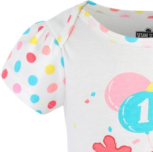 Sesame Street Baby Girl's Elmo Short Sleeve First Birthday Bodysuit Creeper, White in Saudi Arabia