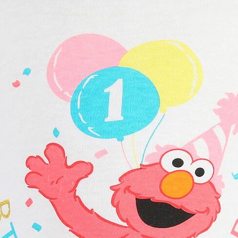 Sesame Street Baby Girl's Elmo Short Sleeve First Birthday Bodysuit Creeper, White in Saudi Arabia