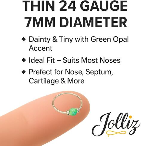 Jolliz Tiny White Opal Nose Ring – Thin 24 Gauge 7mm Nose Piercing Ring - 925 Sterling Silver Nose Hoop – 2mm Fire White Opal - Dainty Gift Wrapped Ready Purchase in Kuwait