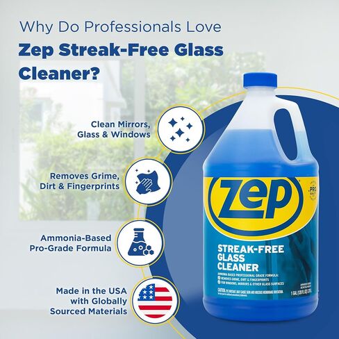 Zep Commercial ZU1120128EA Streak-Free Glass Cleaner, Pleasant Scent, 1 gal Bottle in Kuwait