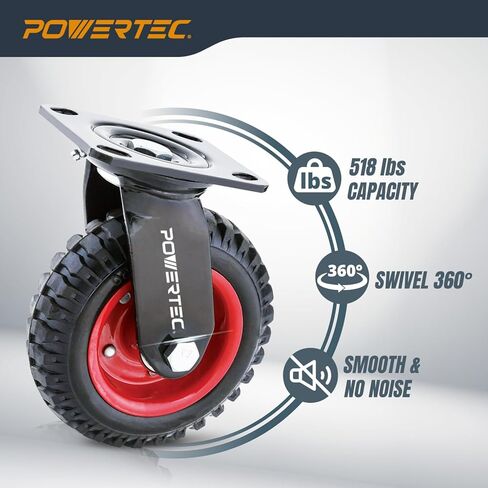عجلات صناعية متينة ثابتة 17052 فولت من POWERTEC، 6-1/4 بوصة، 1 قطعة، 6-1/4 بوصة، أسود in Kuwait