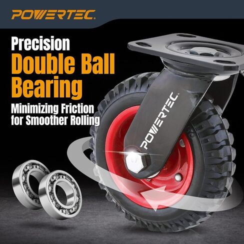 عجلات صناعية متينة ثابتة 17052 فولت من POWERTEC، 6-1/4 بوصة، 1 قطعة، 6-1/4 بوصة، أسود in Kuwait