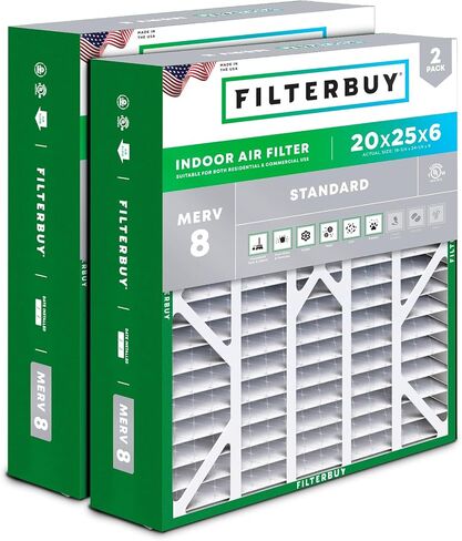 فلتر هواء من Filter Buy 20x25x5 MERV 8، مرشحات فرن HVAC بديلة مطوية لـ Trion Air Bear، Air Kontrol, Generalair، Bayne، Skuttle، Ultravision (2 حزمة، فضي) in Kuwait