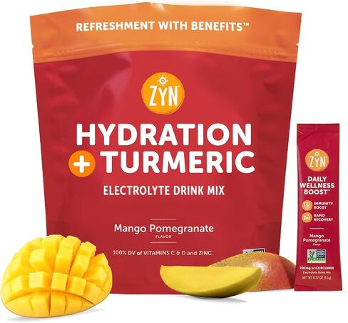 ZYN Turmeric Electrolyte Drink Mix for Gut Health Hydration Packets with Vitamins, Zinc & Curcumin, Recovery, Low Sugar Packets with Piperine, Variety, 16 Pack in Saudi Arabia