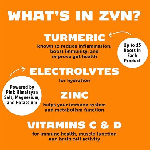 ZYN Turmeric Electrolyte Drink Mix for Gut Health Hydration Packets with Vitamins, Zinc & Curcumin, Recovery, Low Sugar Packets with Piperine, Variety, 16 Pack in Saudi Arabia