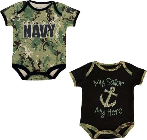 Trooper Clothing Little Sailor Baby 2 Pk U.S. Navy Bodysuits NWU Camo & Black (3-6 Months) in Kuwait