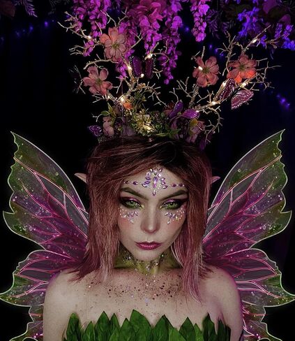 MOSTORY Handmade LED Butterfly Branch Headband - Yellow Woodland Hairband with Flower Forest Headpiece Fairy Antler Hairband for Renaissance Halloween Cosplay Prom Party in Saudi Arabia