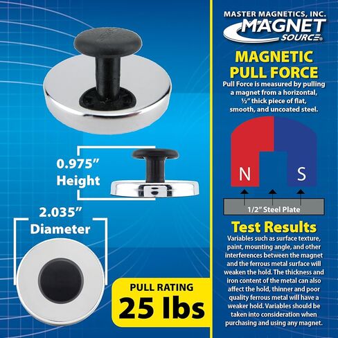مستديرة من MASTER magnetics قاعدة قفل مغناطيسي مع مقبض ، مصنوع من الكروم ، 04 " في القطر ، 0. 98 بوصة الارتفاع الكلي مع مقبض 1 " في القطر 24 سم/35 كجم ، (علبة من 3) in Saudi Arabia