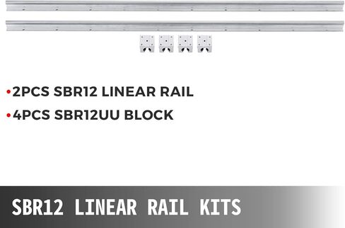 Happybuy Linear Rail 2PCS SBR12-1000mm، دليل خطي 2xLinear دليل القضبان و4xSquare نوع النقل كتل تحمل، مجموعة السكك الحديدية CNC، القضبان الخطية ومجموعة المحامل، للآلات والمعدات الآلية in Saudi Arabia