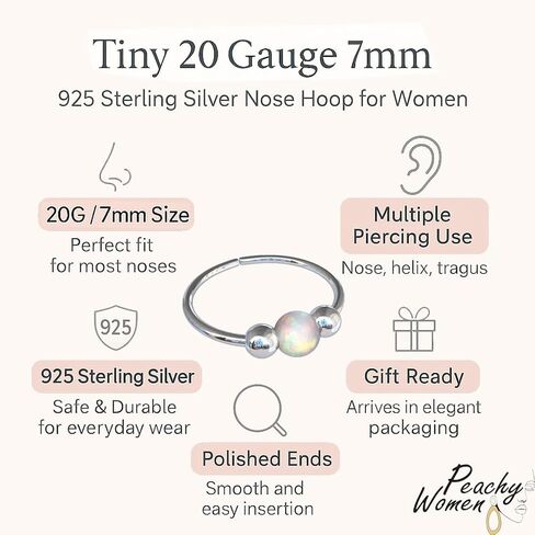 Small Nose Ring With White Opal - 20 Gauge 14K Gold Filled Nose Piercing Ring - 7mm Nose Jewelry in Kuwait