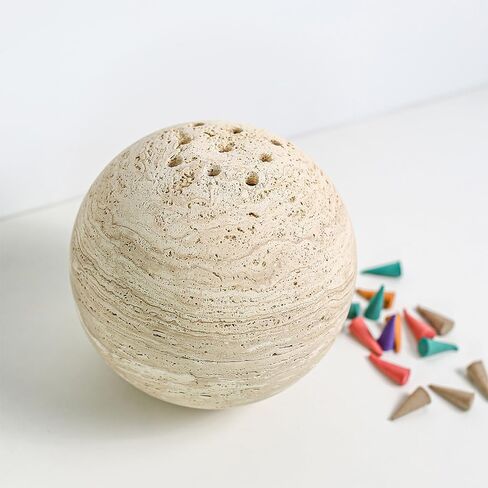100% Natural Travertine Spherical Incense Burner, Manual Incense Burner Holder, Ideal for smudging, Incense Burning, Ritual Purpose, Decoration etc. in Saudi Arabia
