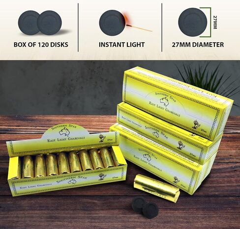 أقراص فحم البخور سريعة الإضاءة من Southern Star - قوالب حرق البخور متوسطة الحجم، 27 مم، 120 قرص فحم طبيعي خالٍ من الرائحة في 45 دقيقة. حرق الوقت in Kuwait