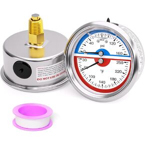 MEANLIN MEASURE 0-160Psi Stainless Steel Thermal Pressure Gauge 30-250℉ Liquid Filled Pressure Gauge 1/4" NPT 2.5" FACE DIAL, with Teflon Tape, Back Mount in Saudi Arabia