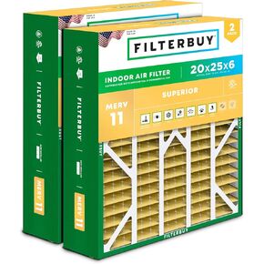 Filterbuy 20x25x6 Air Filter MERV 11 Allergen Defense (2-Pack), Pleated HVAC AC Furnace Air Filters Replacement for Aprilaire Space-Gard 201 / Models 2200 and 2250 (Actual Size: 19.75 x 24.25 x 5.88 Inches)
