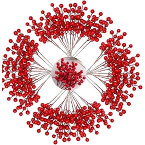 KTYDRY 40pcs Red Berry Stems for Christmas Tree Decoration Artificial Holly, Easy to Bend, Durable - Large Red Berries Stems for Festive Decorations in Kuwait