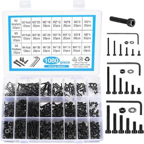 Hex Socket Button Head Cap Screws Bolts and Nuts and Washers Assortment Kit, 520pcs Stainless Steel Standard Metric M3/M4/M5/M6 Hex Socket Screws Nuts and Bolts Washers Hardware Kit in Kuwait