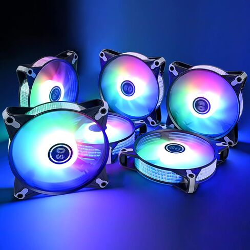DS White Rainbow RGB LED 120mm Case Fan for PC Cases, CPU Coolers, Radiators System (6 Pack RGB Fans kit, E Series) in Kuwait