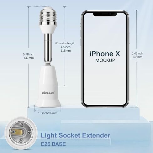 DiCUNO E26 4.5 Inch/11.5CM Extension Socket Extender Adapter, E26 to E26 Adjustable Extension, Flexible Medium Light Bulb Socket Converter, 180 Degree Bendable (2-Pack) in Saudi Arabia