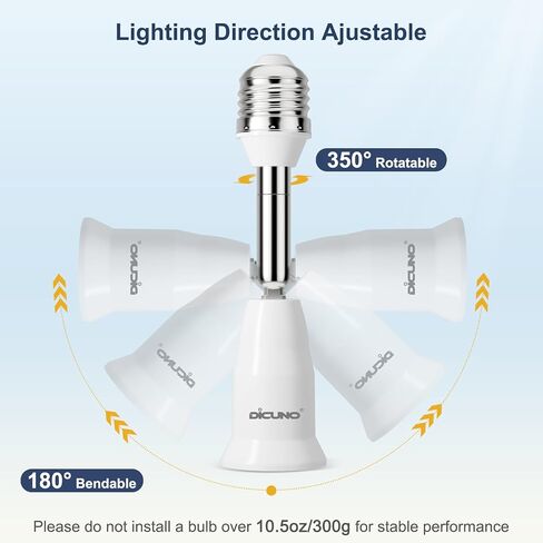 DiCUNO E26 4.5 Inch/11.5CM Extension Socket Extender Adapter, E26 to E26 Adjustable Extension, Flexible Medium Light Bulb Socket Converter, 180 Degree Bendable (2-Pack) in Saudi Arabia