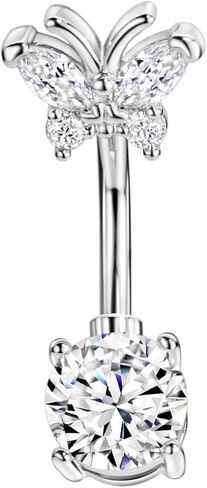 14 Gauge 316L Surgical Steel Belly Button Ring CZ Belly Ring Dangling Piercing Jewelry Barbells Clear Cubic Zirconia Navel Rings Silver Screw Bar 10 mm Screw on Piercing Stud Ball End 14G in Kuwait