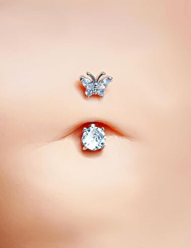 14 Gauge 316L Surgical Steel Belly Button Ring CZ Belly Ring Dangling Piercing Jewelry Barbells Clear Cubic Zirconia Navel Rings Silver Screw Bar 10 mm Screw on Piercing Stud Ball End 14G in Kuwait