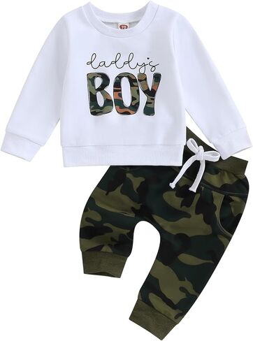 Ursobutegl Mamas Boy Clothes Toddler Baby Fall Winter Outfit Long Sleeve Letter Sweatshirt Top Pants Casual Tracksuit (Embroidery-Coffee, 0-6 Months) in Saudi Arabia