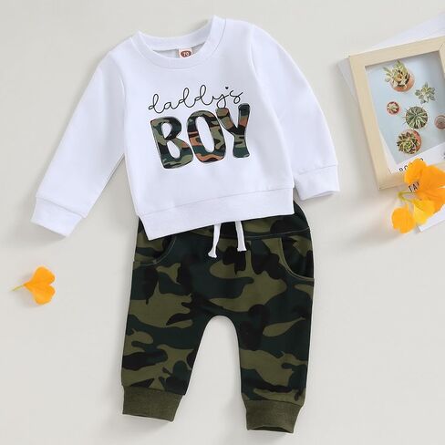 Ursobutegl Mamas Boy Clothes Toddler Baby Fall Winter Outfit Long Sleeve Letter Sweatshirt Top Pants Casual Tracksuit (Embroidery-Coffee, 0-6 Months) in Saudi Arabia