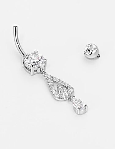 14 Gauge 316L Surgical Steel Belly Button Ring Twisted CZ Belly Ring Dangling Piercing Jewelry Barbells Clear Cubic Zirconia Navel Rings Silver Screw Bar 10 mm Screw on Piercing Stud Ball End 14G in Kuwait