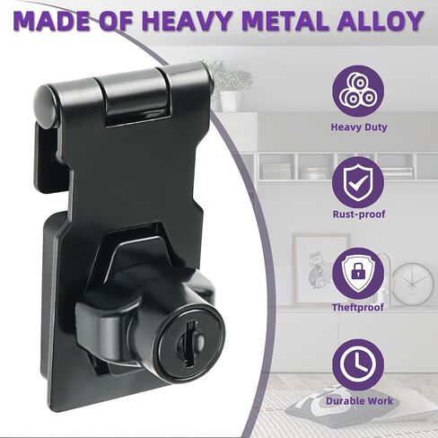 Alise Keyed Hasp Lock,2.5 Inch Safety Packlock Clasp Hasp Lock Latch with Lock, Black Door Hinge Lock with Keys Keyed Locking Hasp for Cabinets Closets Doors in Kuwait