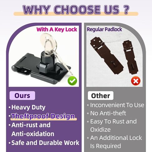 Alise Keyed Hasp Lock,2.5 Inch Safety Packlock Clasp Hasp Lock Latch with Lock, Black Door Hinge Lock with Keys Keyed Locking Hasp for Cabinets Closets Doors in Kuwait