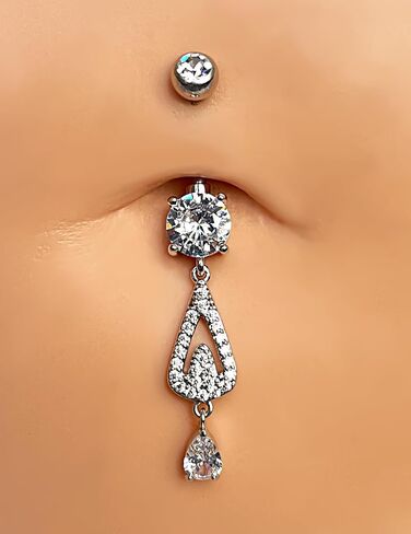 14 Gauge 316L Surgical Steel Belly Button Ring Lock Belly Ring Lock Dangling Piercing Jewelry Barbells Clear Cubic Zirconia Navel Rings Silver Screw Bar 10 mm Screw on Piercing Stud Ball End 14G in Kuwait