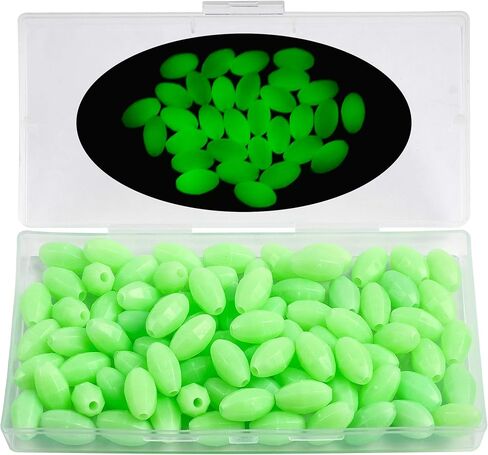 JOGFFDE 100PCS Glow Beads Fishing Lures Hard Plastic Luminous Fishing Beads Oval Eggs Fishing Jigging Tackles 10x18mm Glow in The Dark Fishing Lures in Saudi Arabia