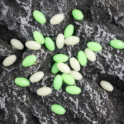 JOGFFDE 100PCS Glow Beads Fishing Lures Hard Plastic Luminous Fishing Beads Oval Eggs Fishing Jigging Tackles 10x18mm Glow in The Dark Fishing Lures in Saudi Arabia