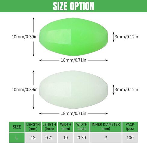 JOGFFDE 100PCS Glow Beads Fishing Lures Hard Plastic Luminous Fishing Beads Oval Eggs Fishing Jigging Tackles 10x18mm Glow in The Dark Fishing Lures in Saudi Arabia