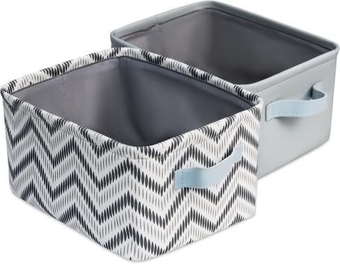 MY LITTLE ZONE Canva Fabric Small Collapsible Storage Bins for Baby Boys and Girls, Dinosaur - Baskets for Shelves with Handles - Dino Safari, 9.8" x 5.5" x 7.9" , Blue-White, 2 Pack in Kuwait